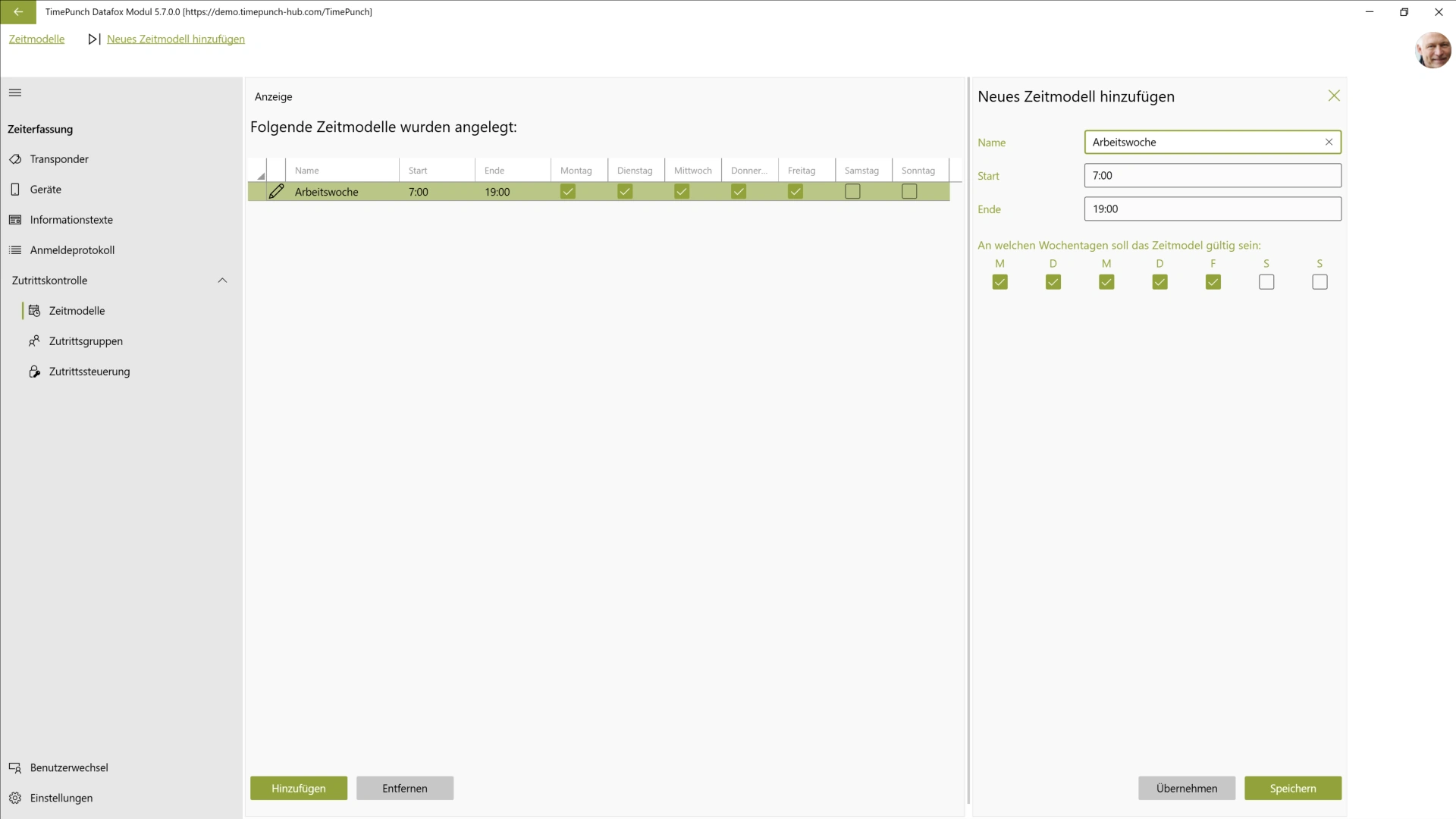Zeitmodell anlegen/bearbeiten