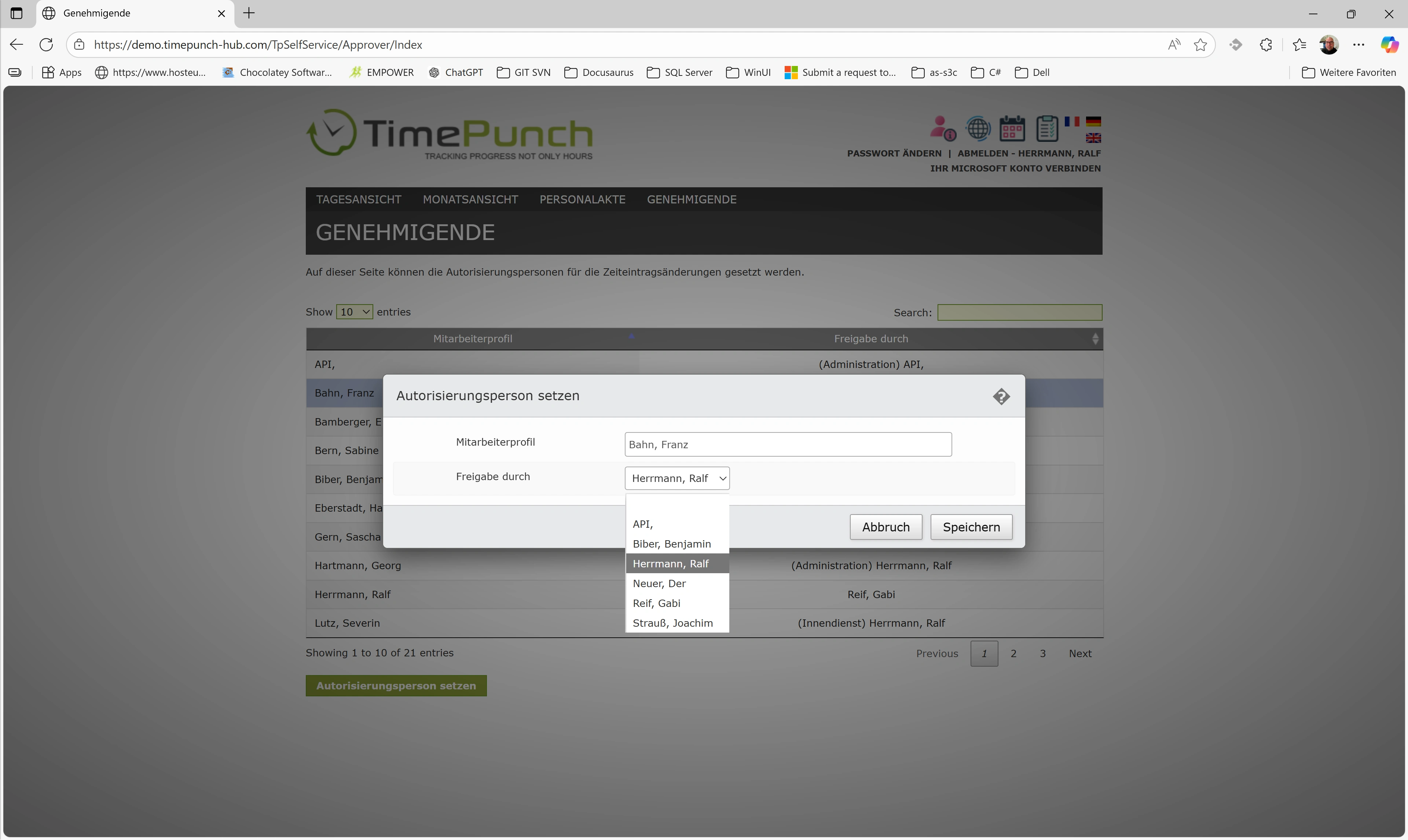 Selbstauskunft – Autorisierungsperson setzen