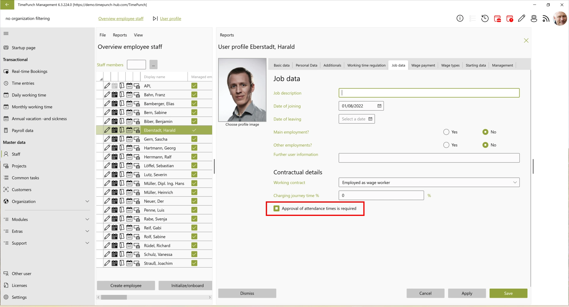 Set Working Time Approval for Employees