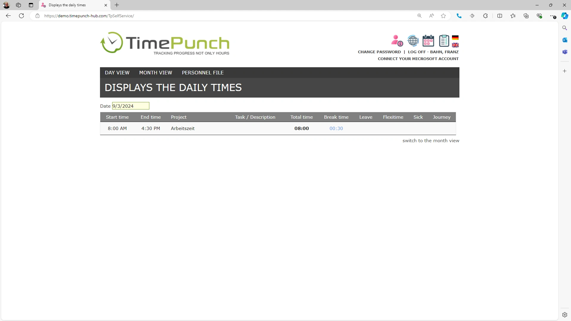 Displaying the daily times