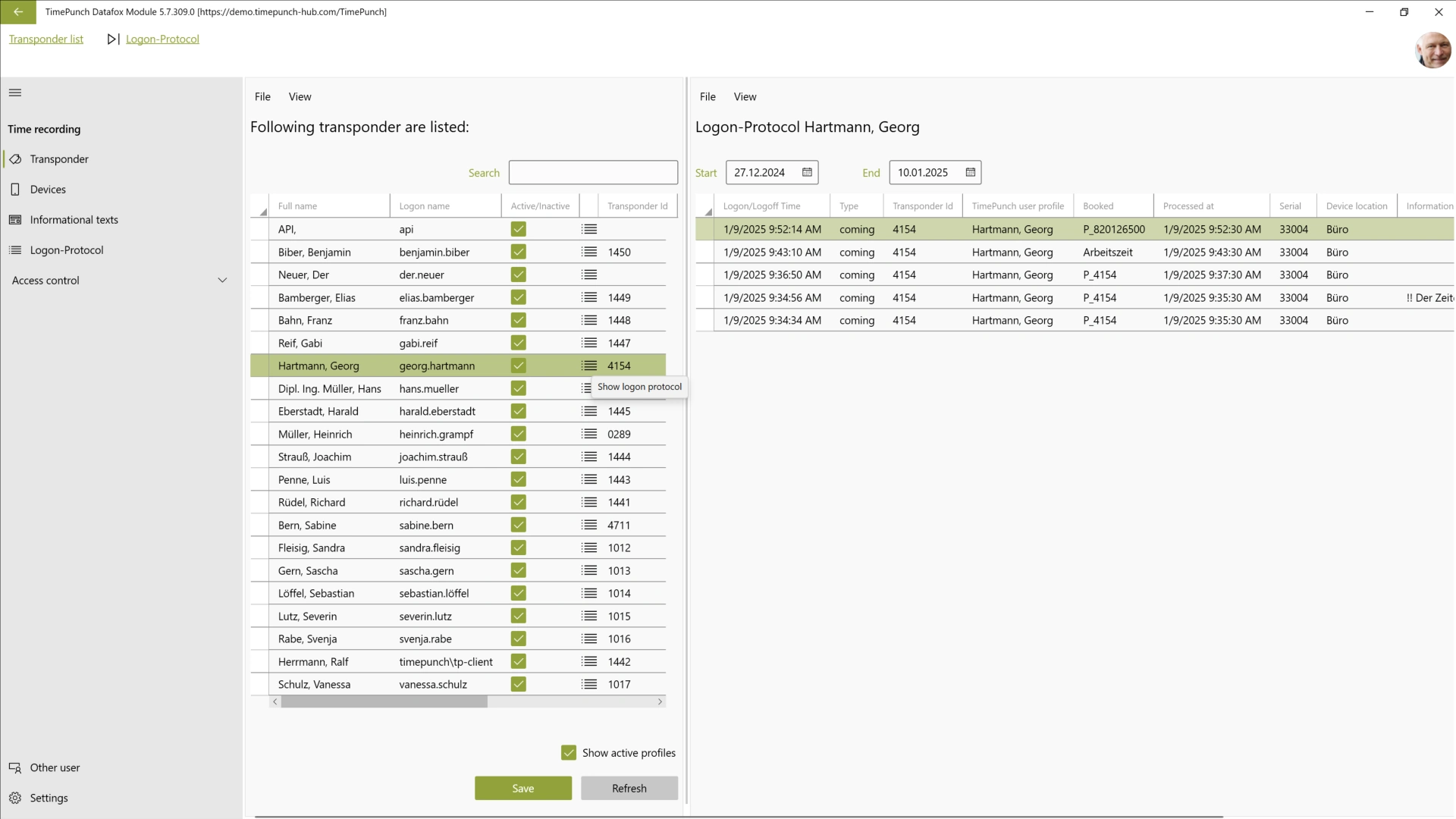 Logon-protocol by employee