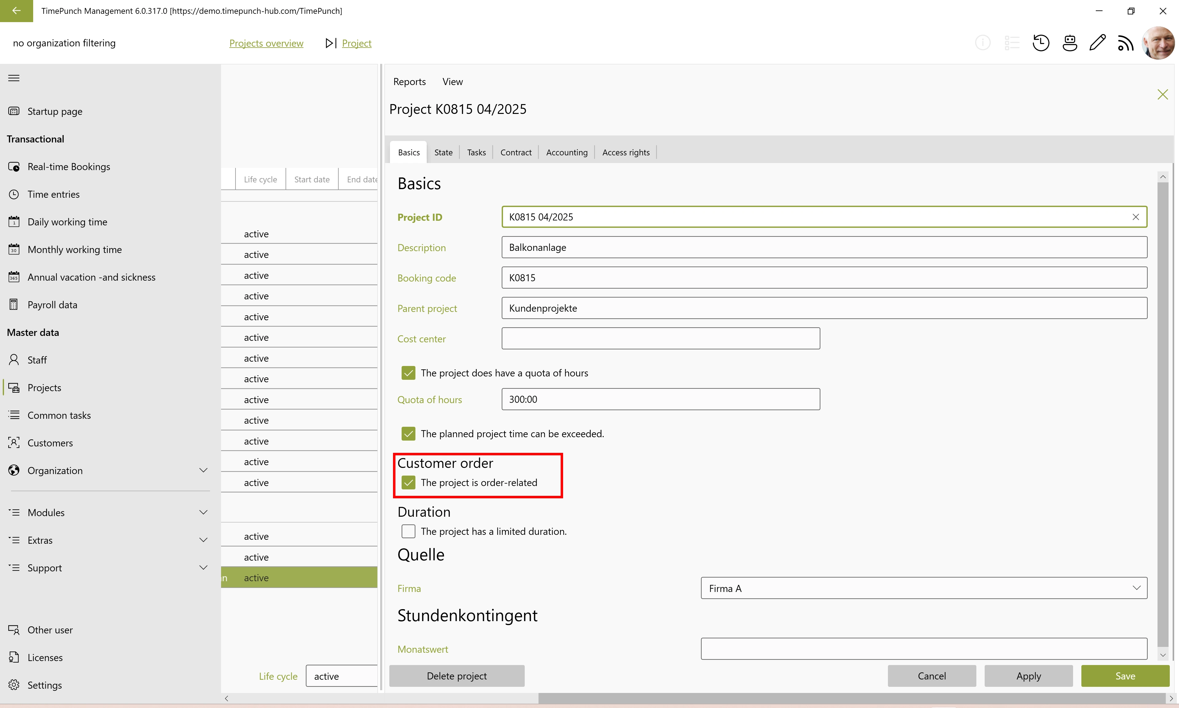 Project is a customer order